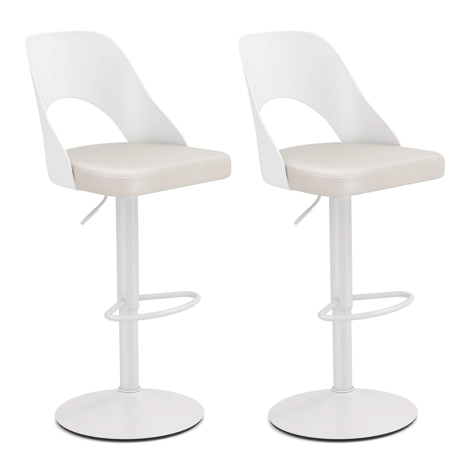 Front. Gymax - Gymax Bar Stools Set of 2 w/Enlarged PU Leather Seat Footrest Swivel Bar Chairs White - White.