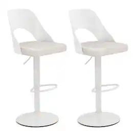 Gymax - Bar Stools Set of 2 w/Enlarged PU Leather Seat Footrest Swivel Bar Chairs - White
