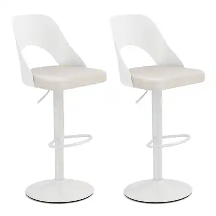 Front. Gymax - Gymax Bar Stools Set of 2 w/Enlarged PU Leather Seat Footrest Swivel Bar Chairs White - White.