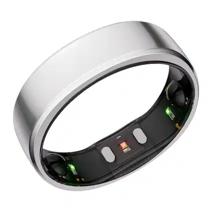 Front. RINGCONN - Gen 2 Ultra-Thin Smart Ring, Sleep Apnea Monitoring, Health Tracking, Size 7 - Future Silver.