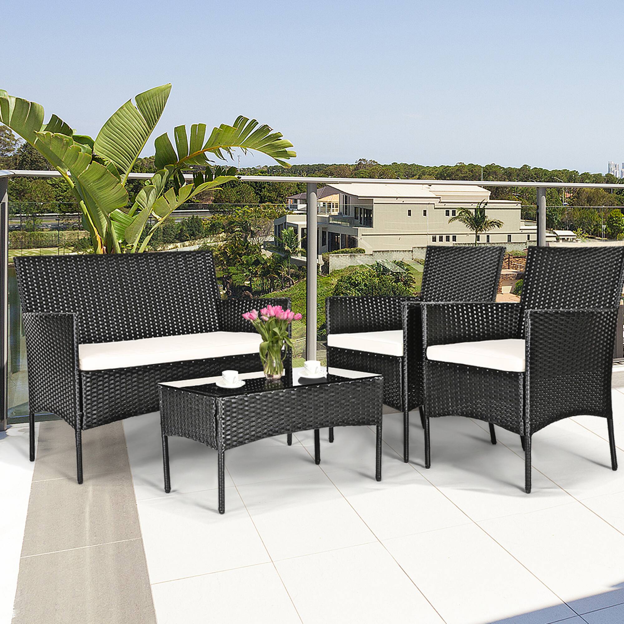Alt View 4. Gymax - Gymax 8PCS Outdoor Furniture Set Patio Rattan Conversation Set w/ Beige Cushion - Beige.