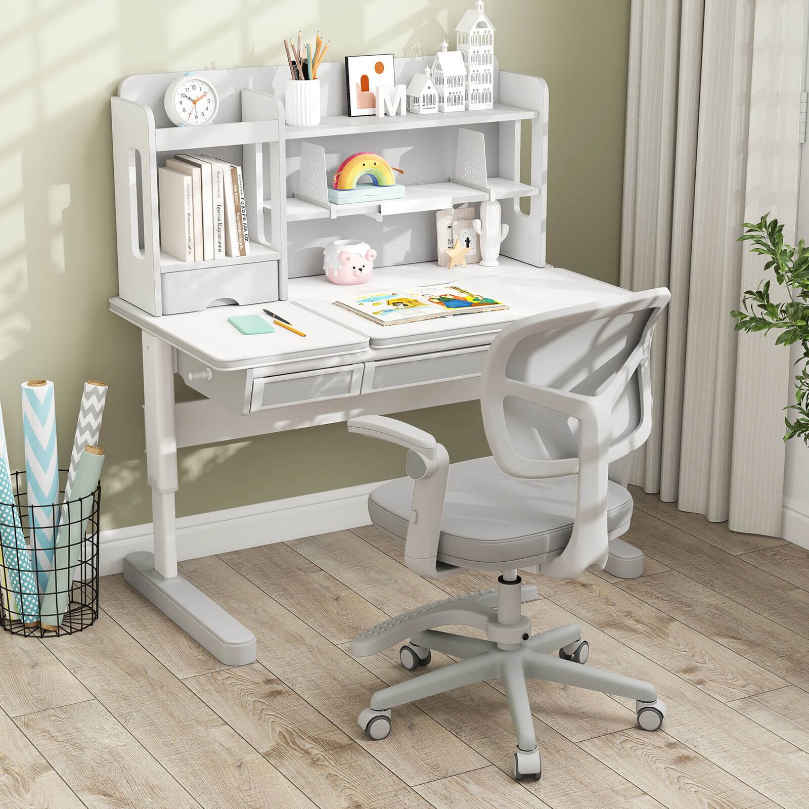 Alt View 4. Costway - Costway Kids Desk Chair Children Study Chair with Adjustable Height, Armrest & Footrest - Gray.