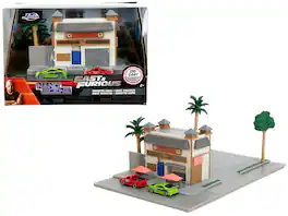 Jada - Toretto Cafe Diorama with Mitsubishi Eclipse Green and Ford F-150 SVT Lightning Red "Fast and Furious" "Nano Scene" - Red, Green
