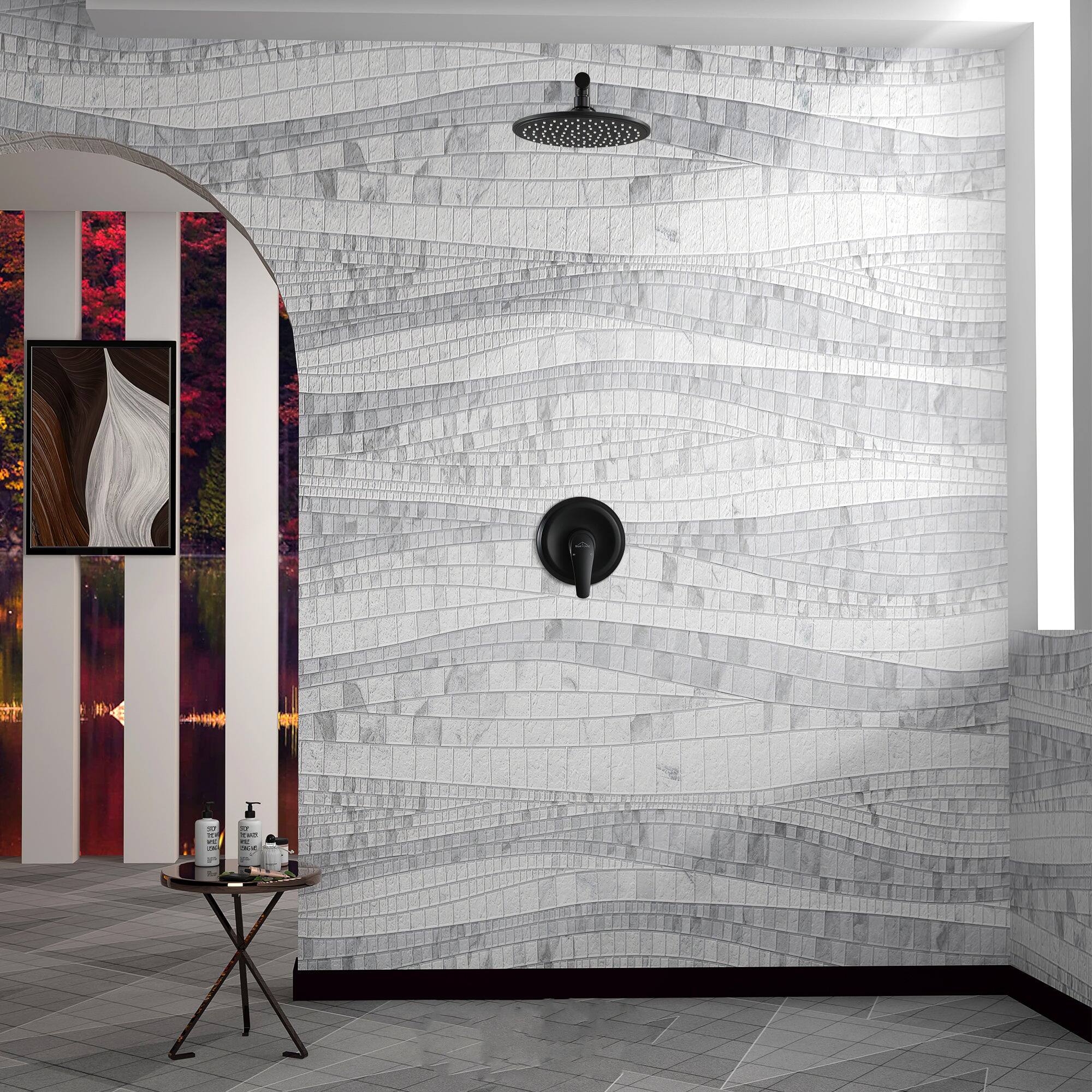 Alt View 4. Boyel Living - 1-Spray Patterns with 3.4 GPM 9 in. Wall Mount Rain Fixed Shower Head with Single Lever Handle and Valve in Matte Black - Matte Black.