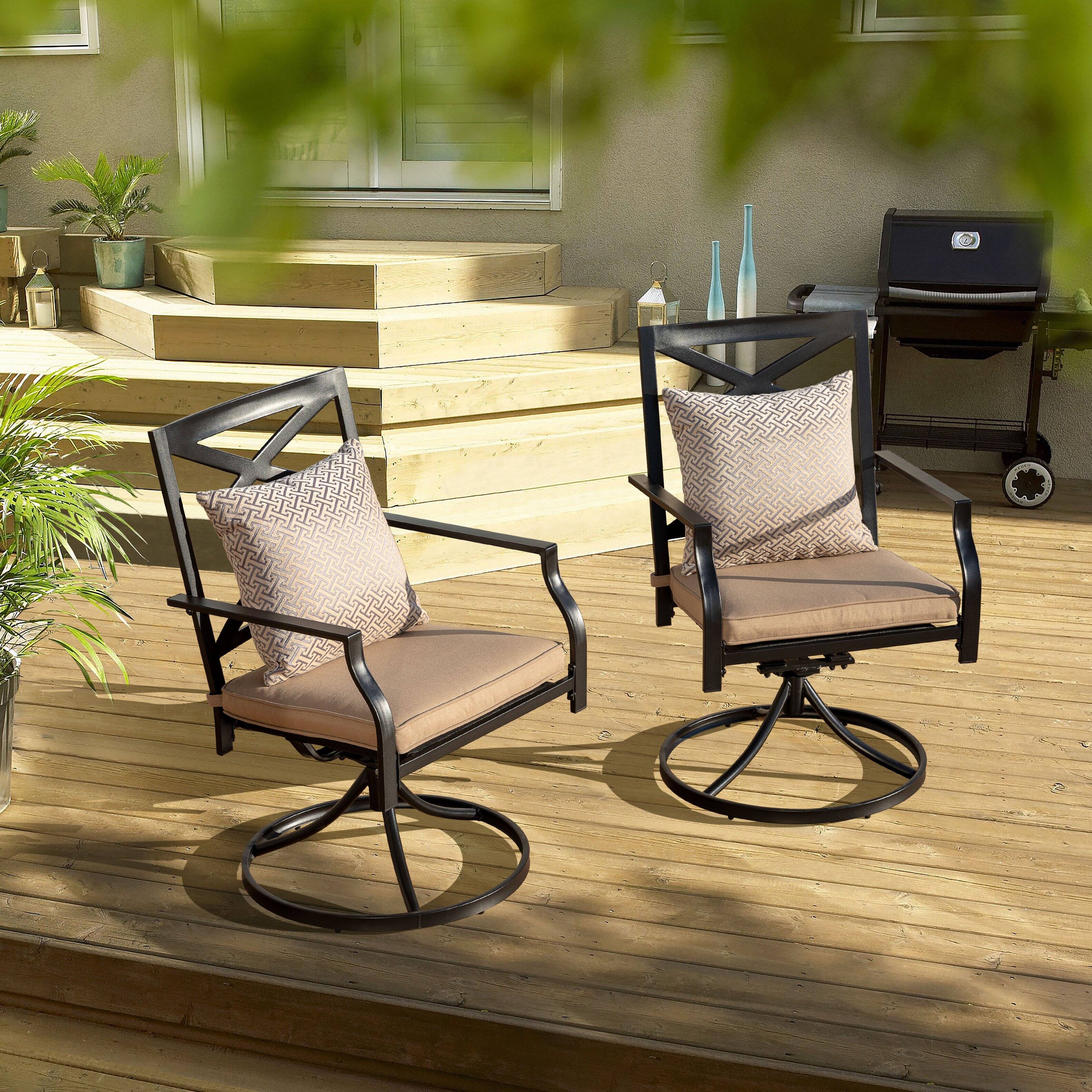 Left. Nuu Garden - Outdoor Patio Swivel Chair Set of 2 Iron Dining Rocker Chairs - Black and Beige.