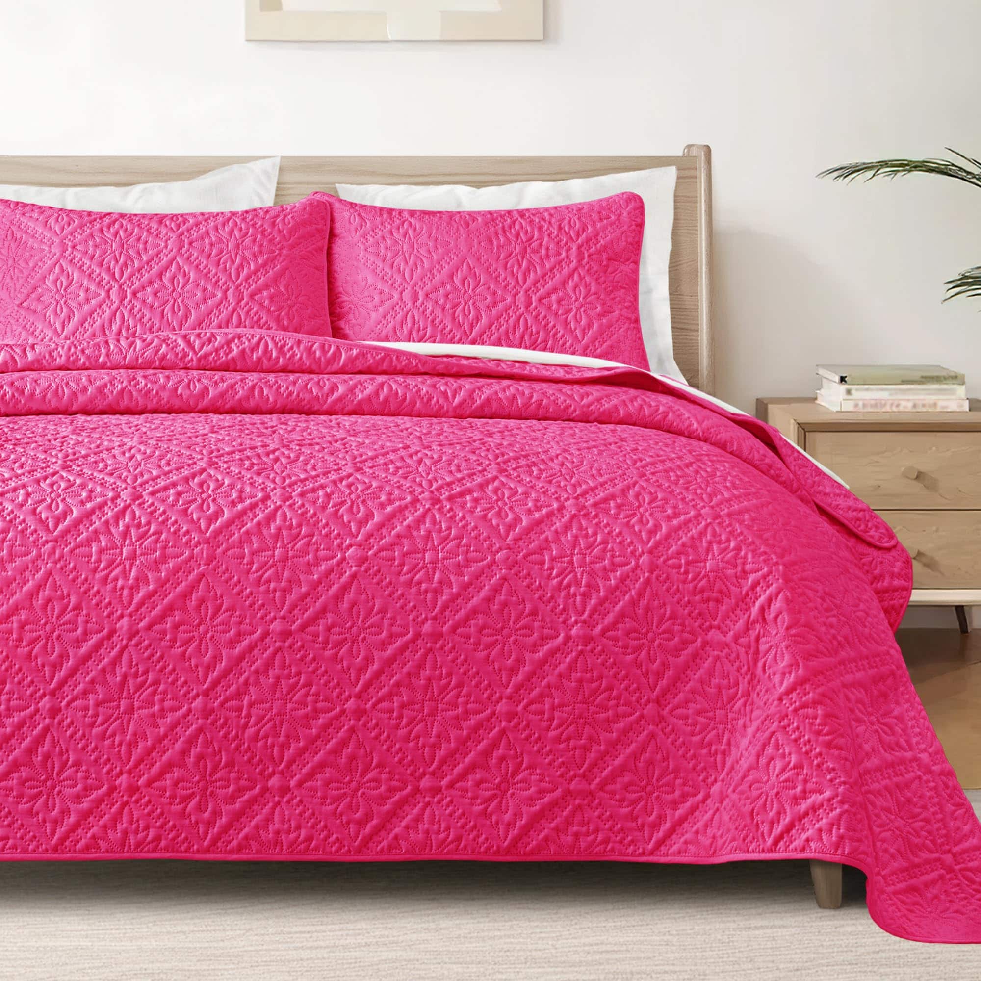 Stylel Star - Queen Quilt Bedding Set Lightweight Soft Bedspreads Coverlets With 2 Pillow Shams Modern Teal Quilts Full Size For - Hot Pink-King (104''X96'')