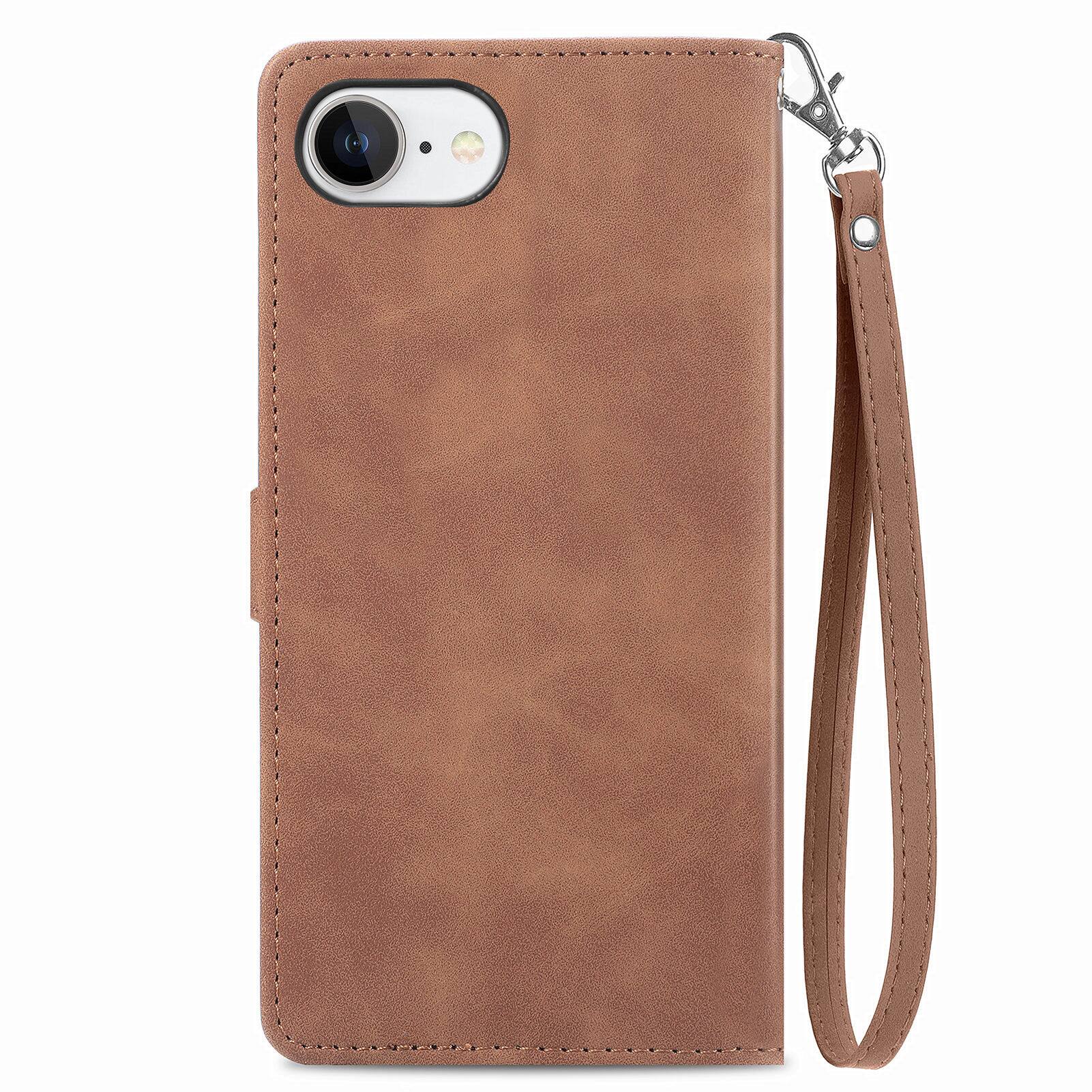 Alt View 2. Dteck - for Apple iPhone 17e / 16e Wallet Case,Folio Shockproof PU Leather Card Holder Cover with Zipper Pocket & Wrist Strap - Brown.