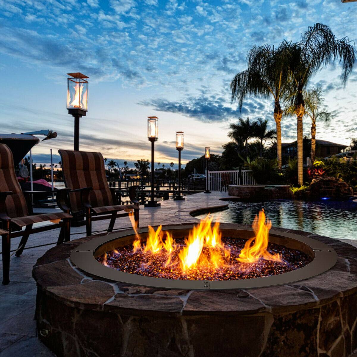 Alt View 14. Costway - 36 Inch Round Steel Fire Pit Ring Liner DIY Wood Burning Insert - Black.