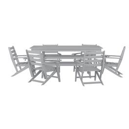 Emma + Oliver - Arcata 7 PC Adirondack Dining Set with 72" Rectangle Indoor/Outdoor Recycled HDPE Table and 6 Chairs with Cupholders - Gray