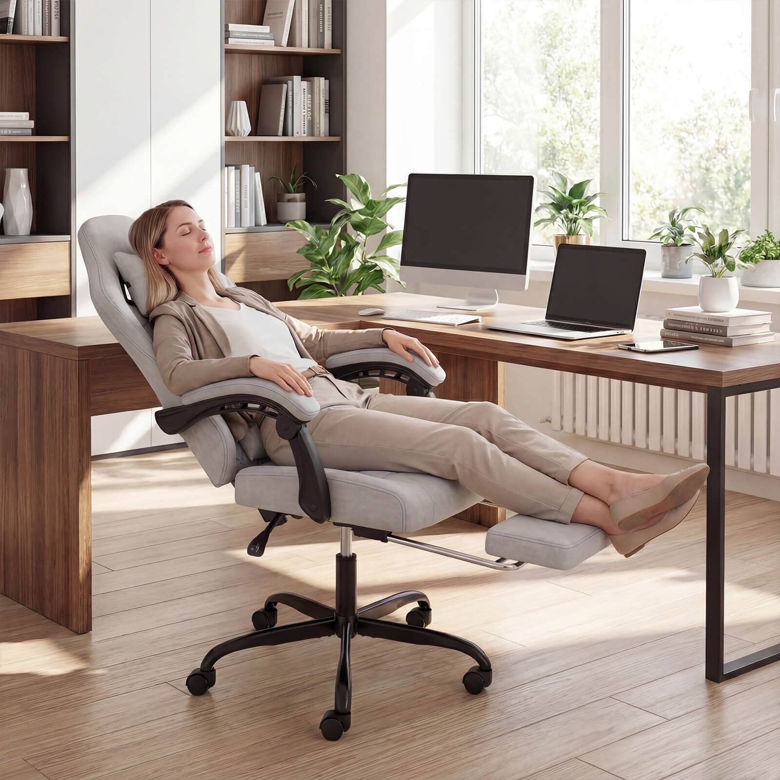 Alt View 4. Costway - Costway Height Adjustable Computer Chair with Headrest, Lumbar Support, Linkage Armrests - Gray.