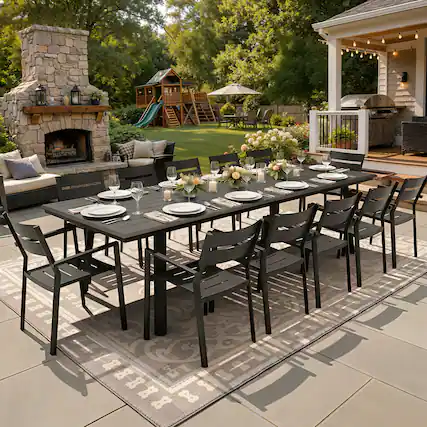 Front. Crestlive Products - Crestlive Products 9/11/13pc Water Proof All-Aluminum Patio Dining Set Rectangle Table Stationary Arm Chairs - Black-13PC.