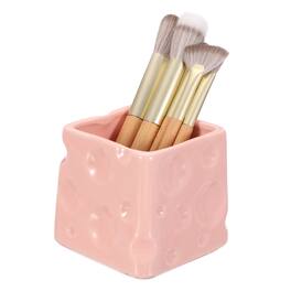 Unique Bargains - Ceramic Makeup Brush Organizer, 3 Inch Cosmetic Brush Holder Desktop Organizer for Vanity Bathroom Office - Pink