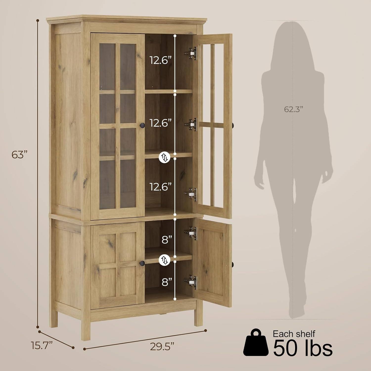 12.6" 12.6" 62.3" 63" 1 12.6" 8" 8" 15.7" 29.5" Each shelf 50 lbs
