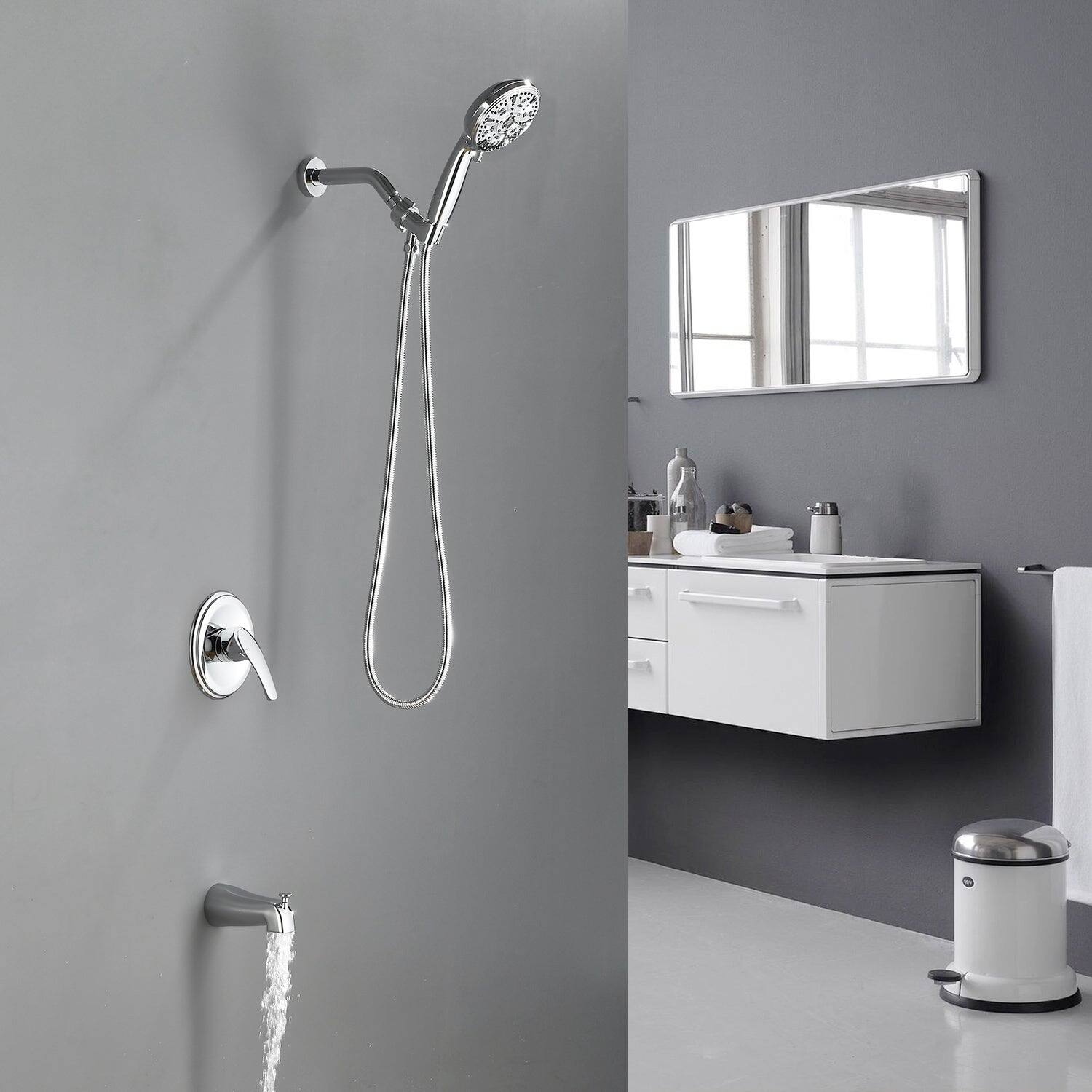 Alt View 7. Boyel Living - Polished Chrome Shower Set with 10 Function Handheld Shower and cUPC Pressure Balance Valve - Polished Chrome.