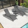 Front. PURPLE LEAF - 3-Pieces Aluminum Outdoor Chaise Lounge Patio Lounge Chair with Side Table - Grey.