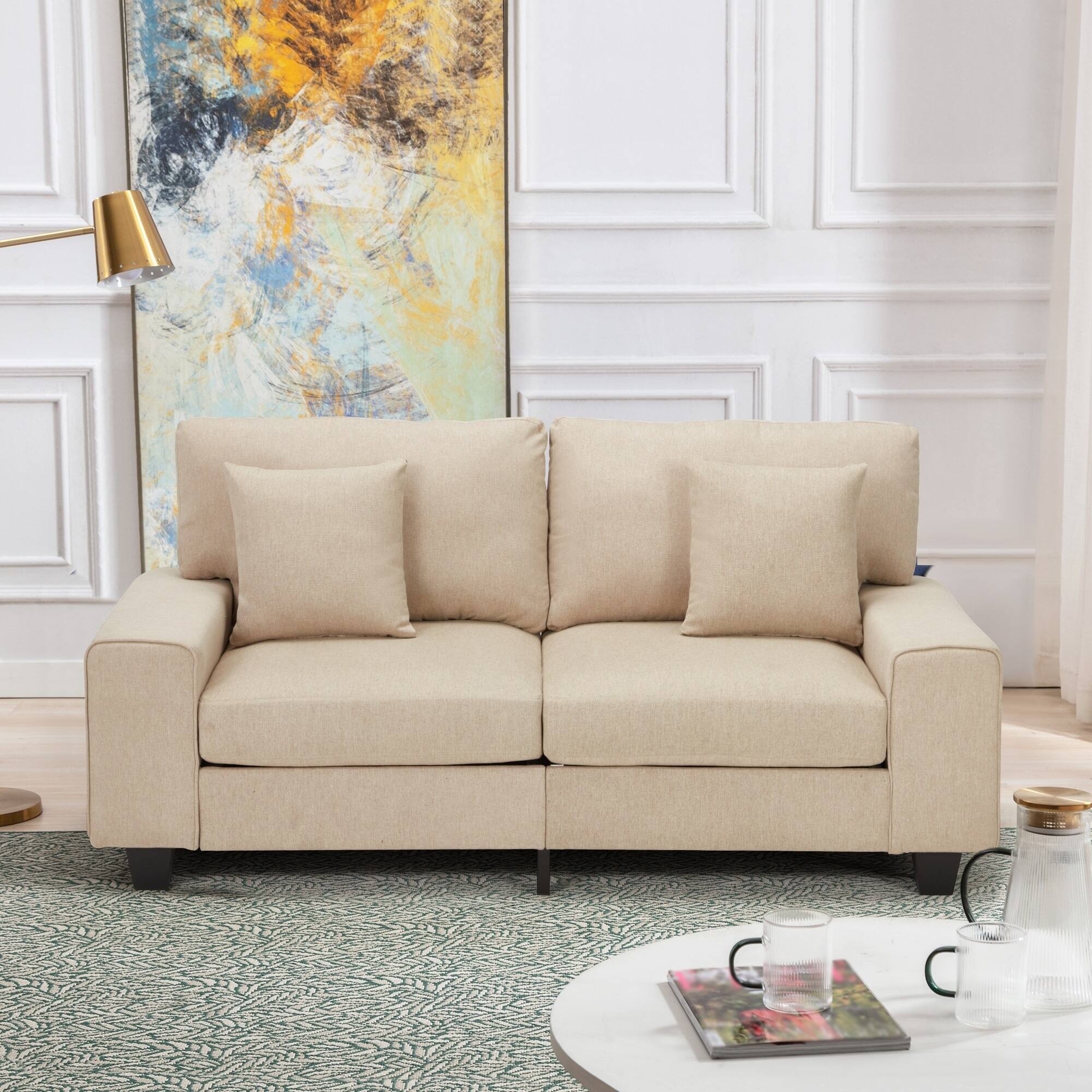 Alt View 4. U-HOMY - Fabric Loveseat Sofa with Storage and Cushions – Small 2-Seater Couch for Living Room & Apartment - Grey.