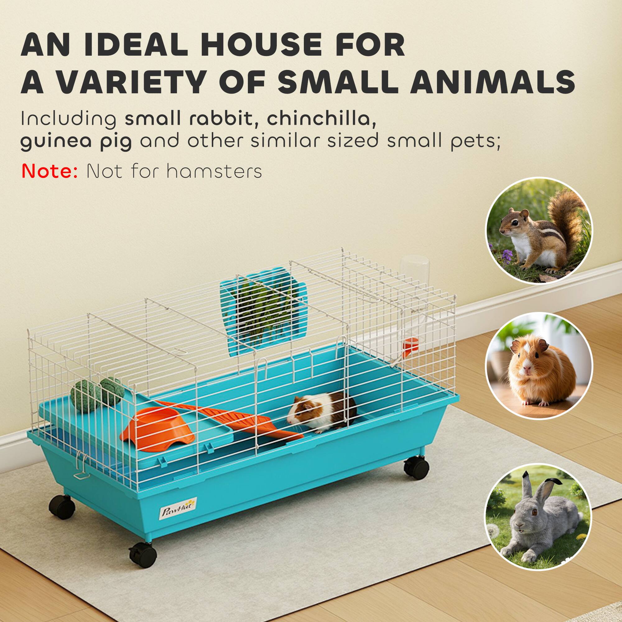 AN IDEAL HOUSE FOR A VARIETY OF SMALL ANIMALS

Including small rabbit, chinchilla, guinea pig and other similar sized small pets;

Note: Not for hamsters