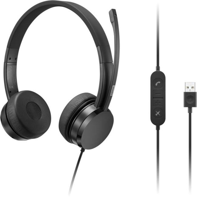 Lenovo - USB-A Wired Stereo On-Ear Headset (with Control Box) - Stereo - USB Type A - Wired - 32 Ohm - 20 Hz to 20 kHz - Black