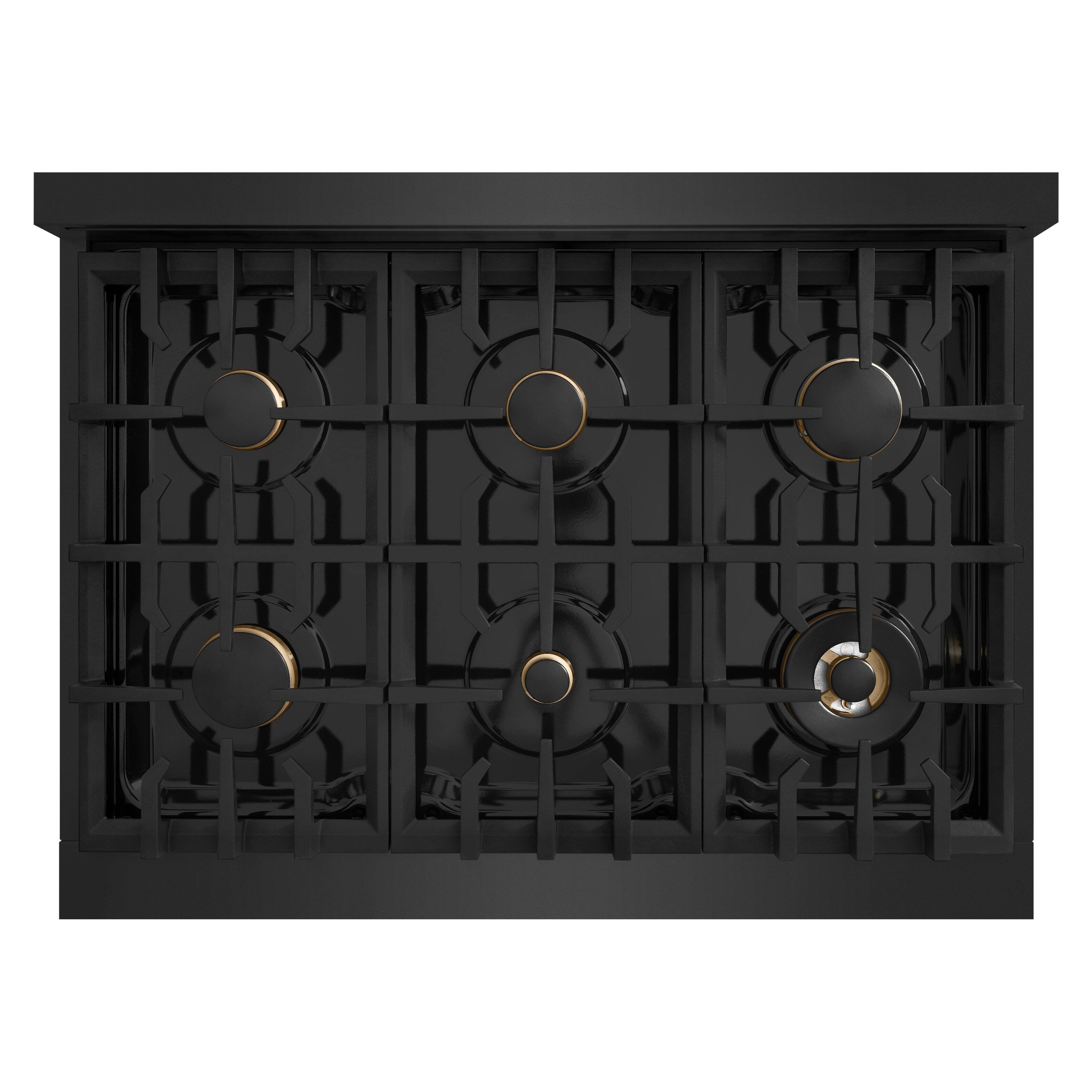 Alt View 6. ZLINE - ZLINE 36 in. Classic Gas Rangetop w/ 6 Brass Burners & Porcelain Cooktop in Black Stainless Steel - Black.