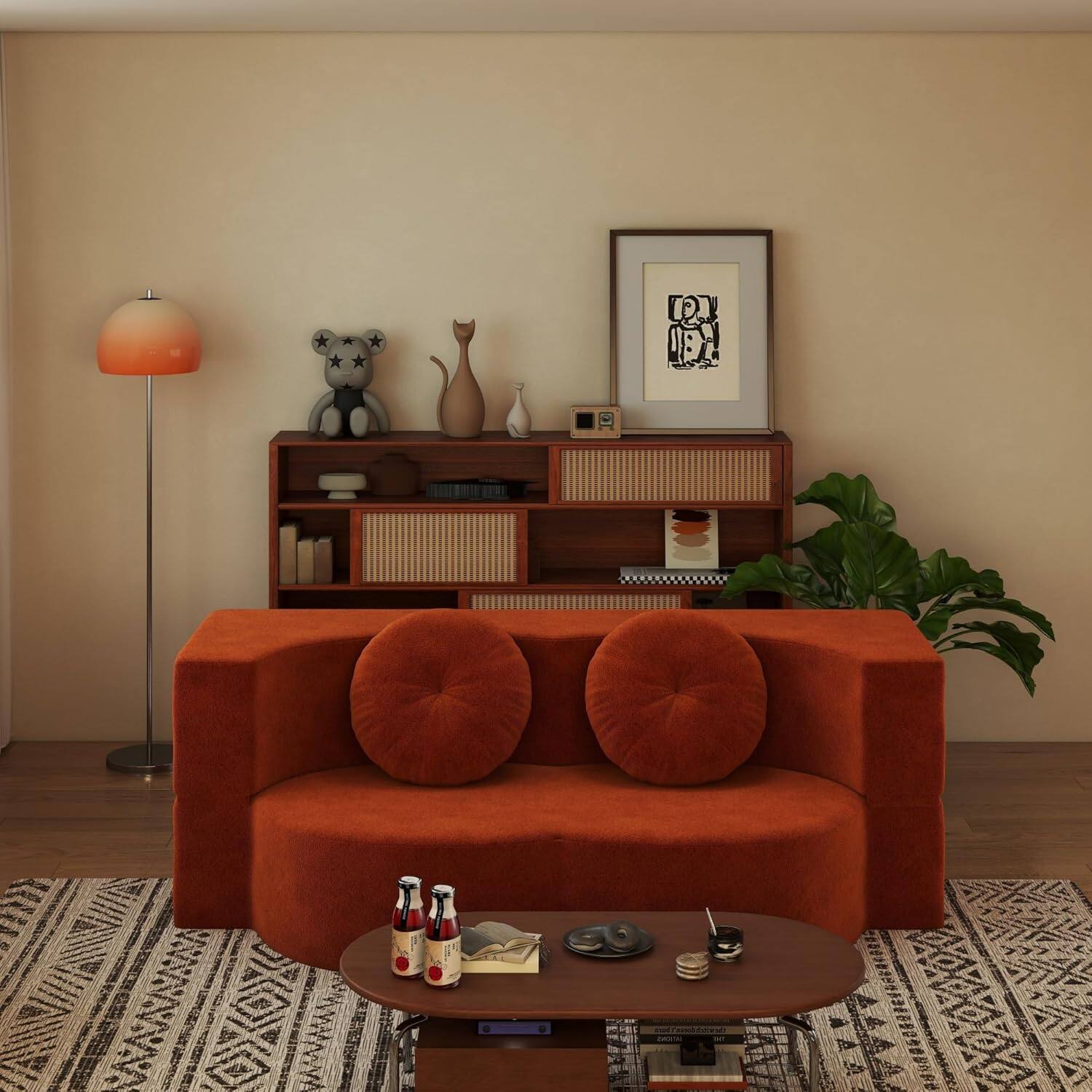 Alt View 2. Trinkets Crazed - 2-in-1 Folding Sofa Bed, Convertible Floor Couch with Full Size Folding Mattres - orange.