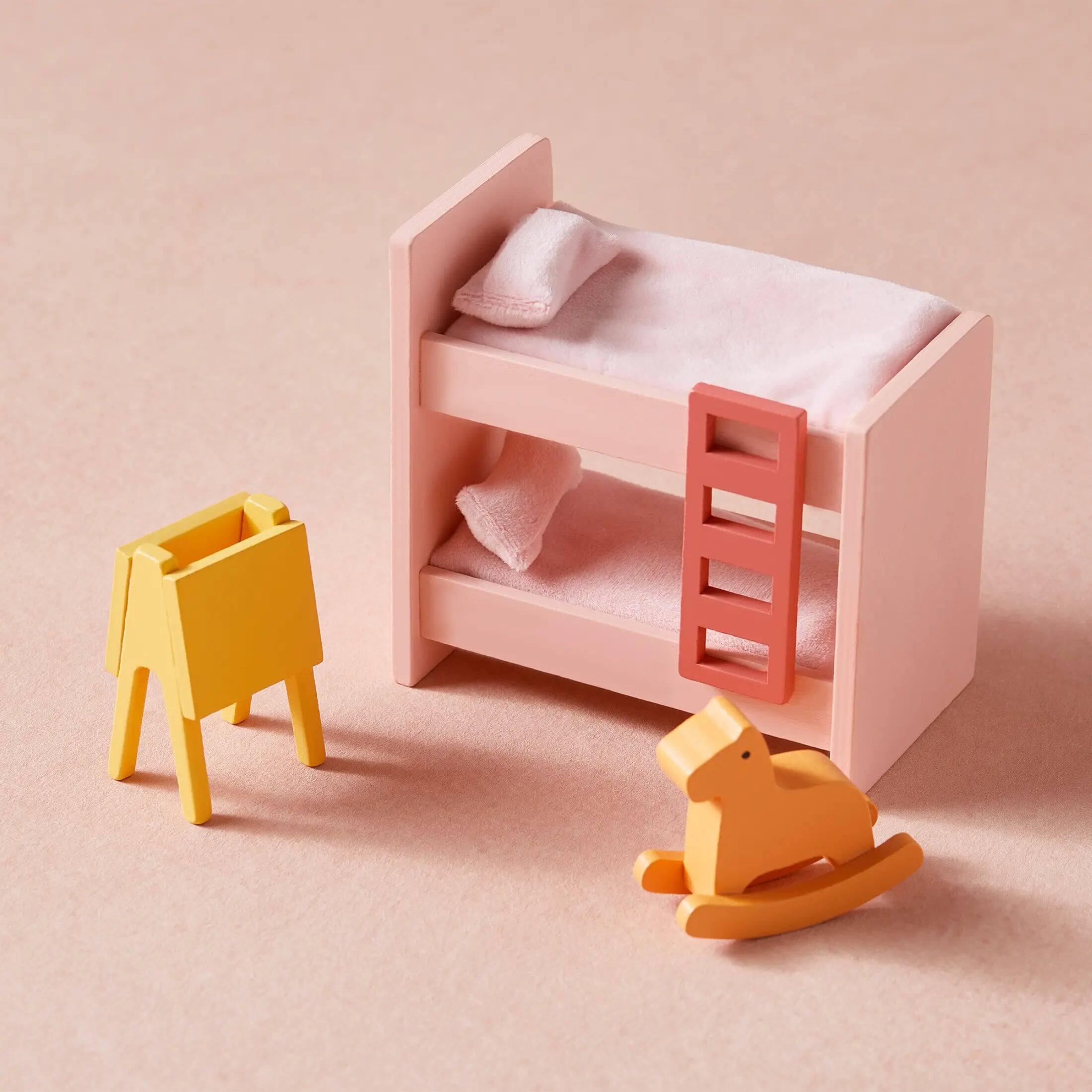 Alt View 4. Tiny Land - 3-Story Wooden Dollhouse with 6 Rooms, 31-Piece Furniture Set, Open-Back Design, Dolls Not Included - Pink.