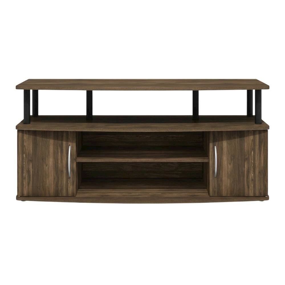 Back. FurniFact - Large entertainment center in brown walnut and black finish with ample storage - Brown Walnut/Black.