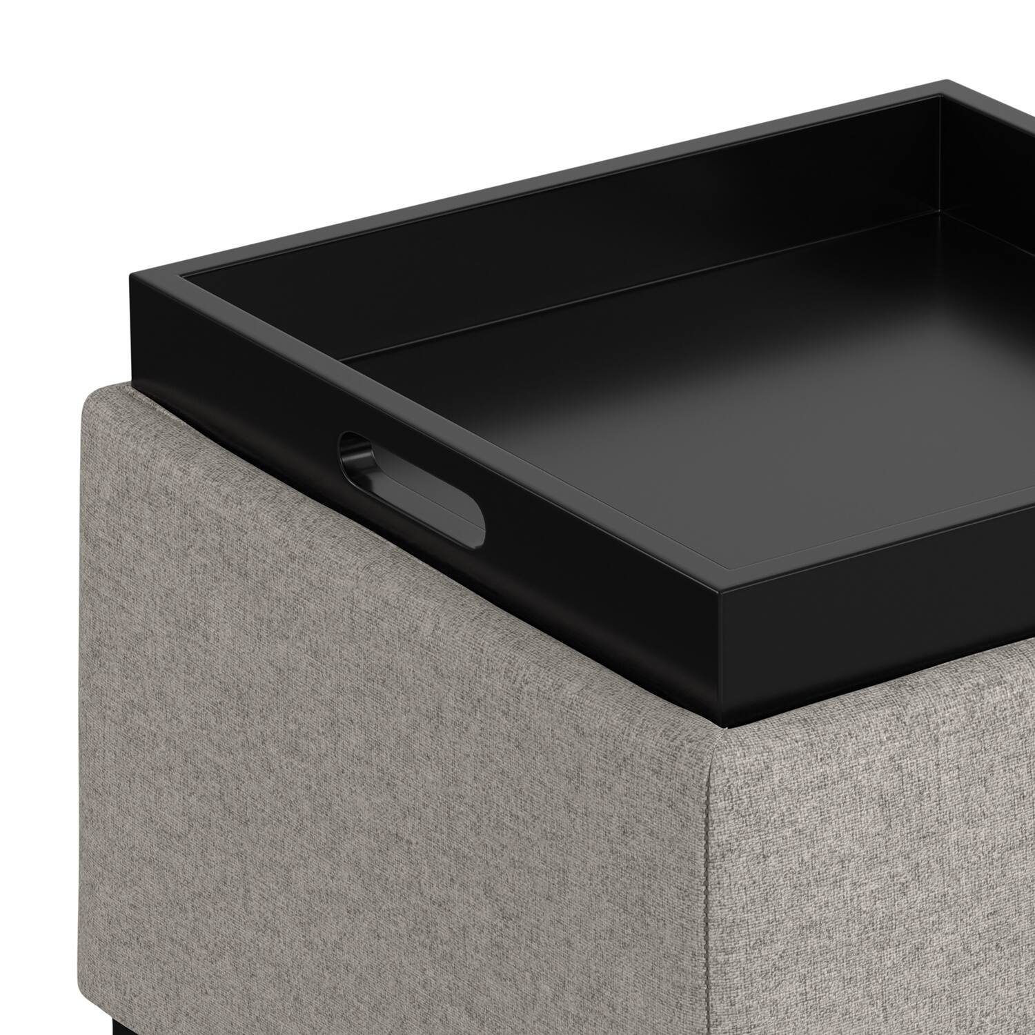 Alt View 8. Simpli Home - Natasha 18 inch Wide Mid Century Square Mid Century Storage Ottoman with Tray in Cloud Grey Polyester Linen, Assembled - Cloud Grey.