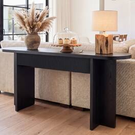 Whisen - 63-Inch Console Table with 2 Drawers, Modern Fluted Entryway Table for Hallway Living Room - Black