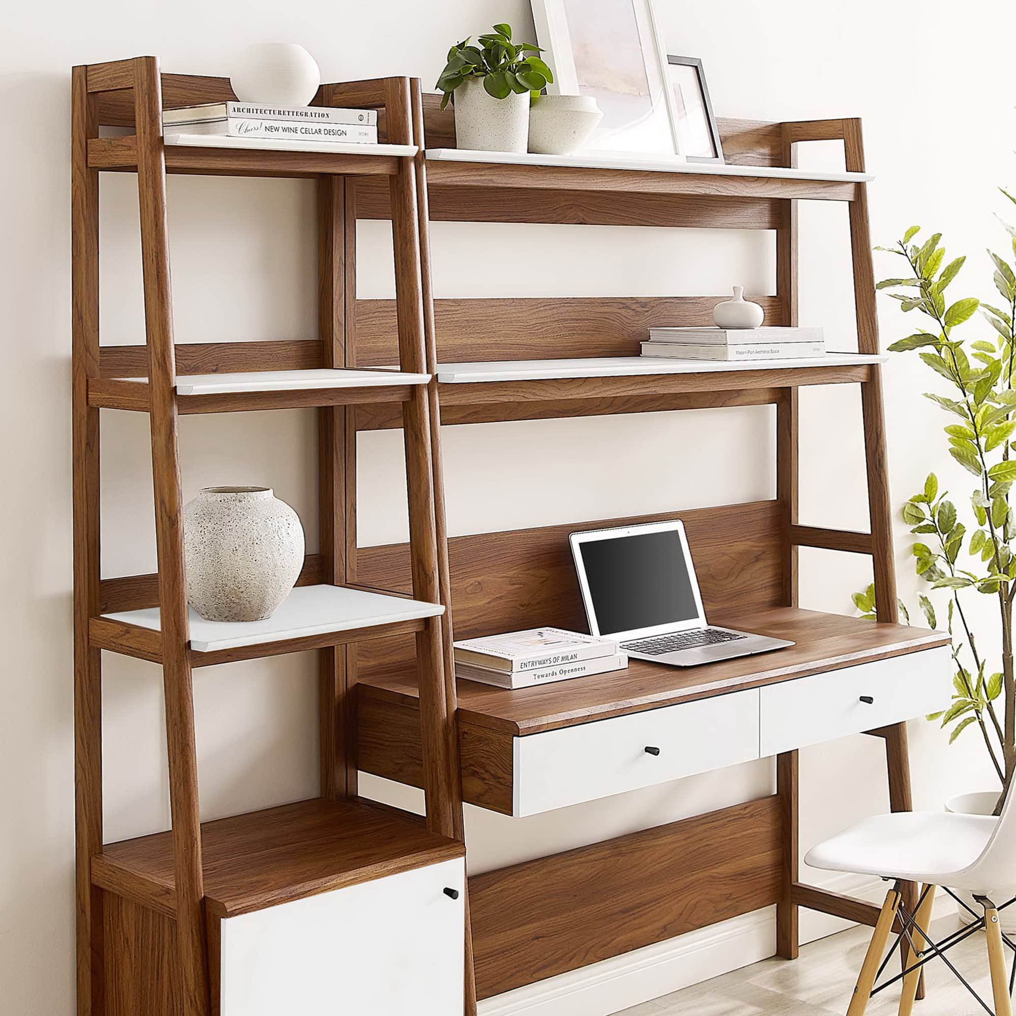 Bixby 2-Piece Wood Office Desk and Bookshelf by Modway - Walnut White