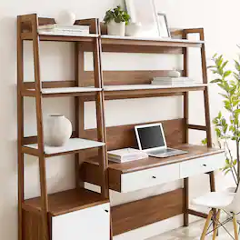Bixby 2-Piece Wood Office Desk and Bookshelf by Modway - Walnut White
