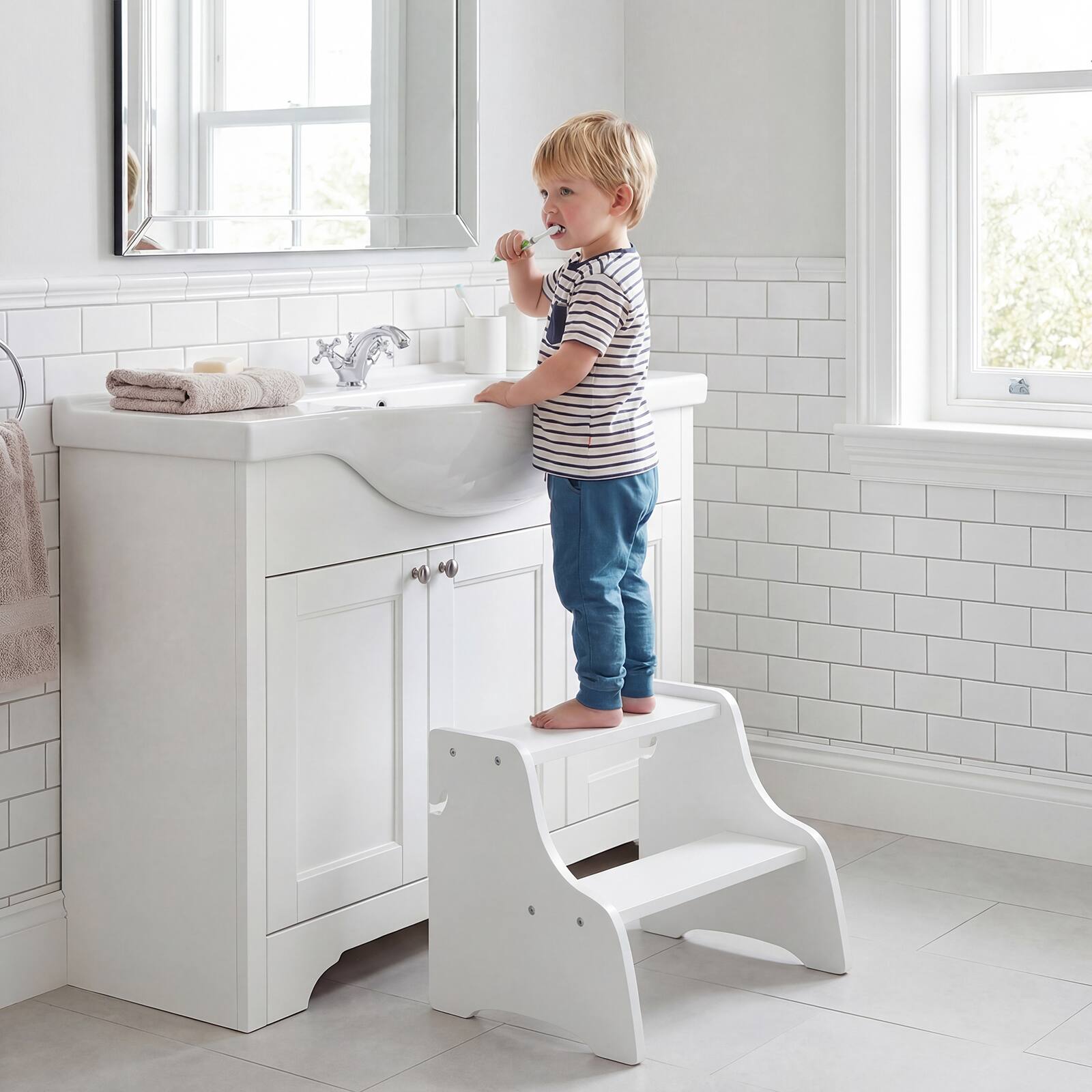 Alt View 4. Gymax - Gymax Foldable Toddler Step Stool w/Chalkboards 2-Step Stool Hollowed-out Patterns White - White.