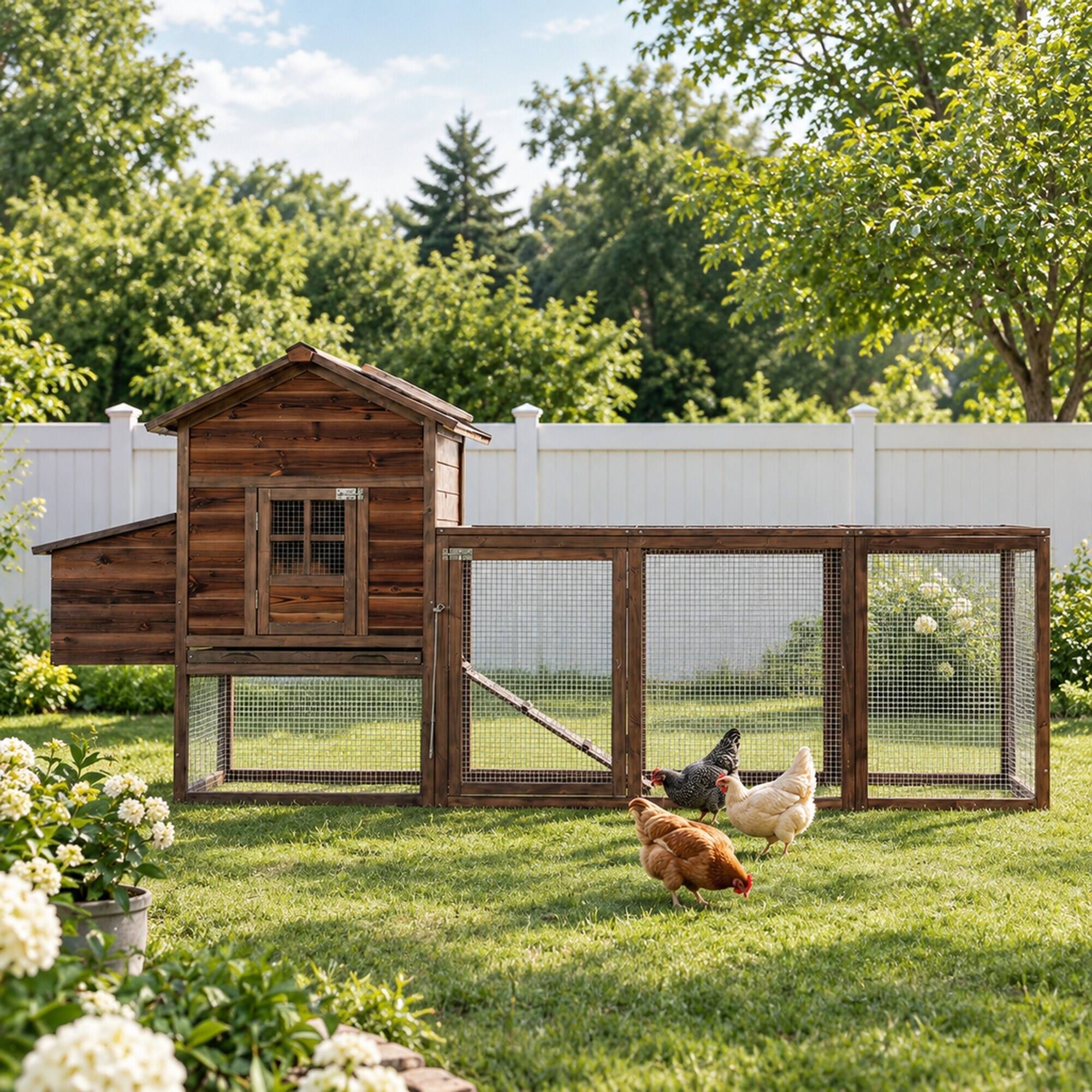 Alt View 2. RYHNUYNE - Wooden Chicken Coop, Fir,, - Run, Brown.