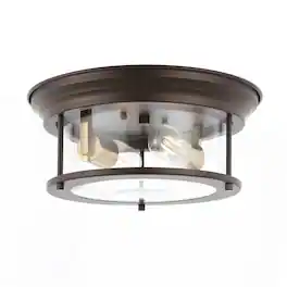Jonathan Y - Lauren 13.25" 2-Light Metal/Glass LED Flush Mount - Oil Rubbed Bronze/Brass Gold