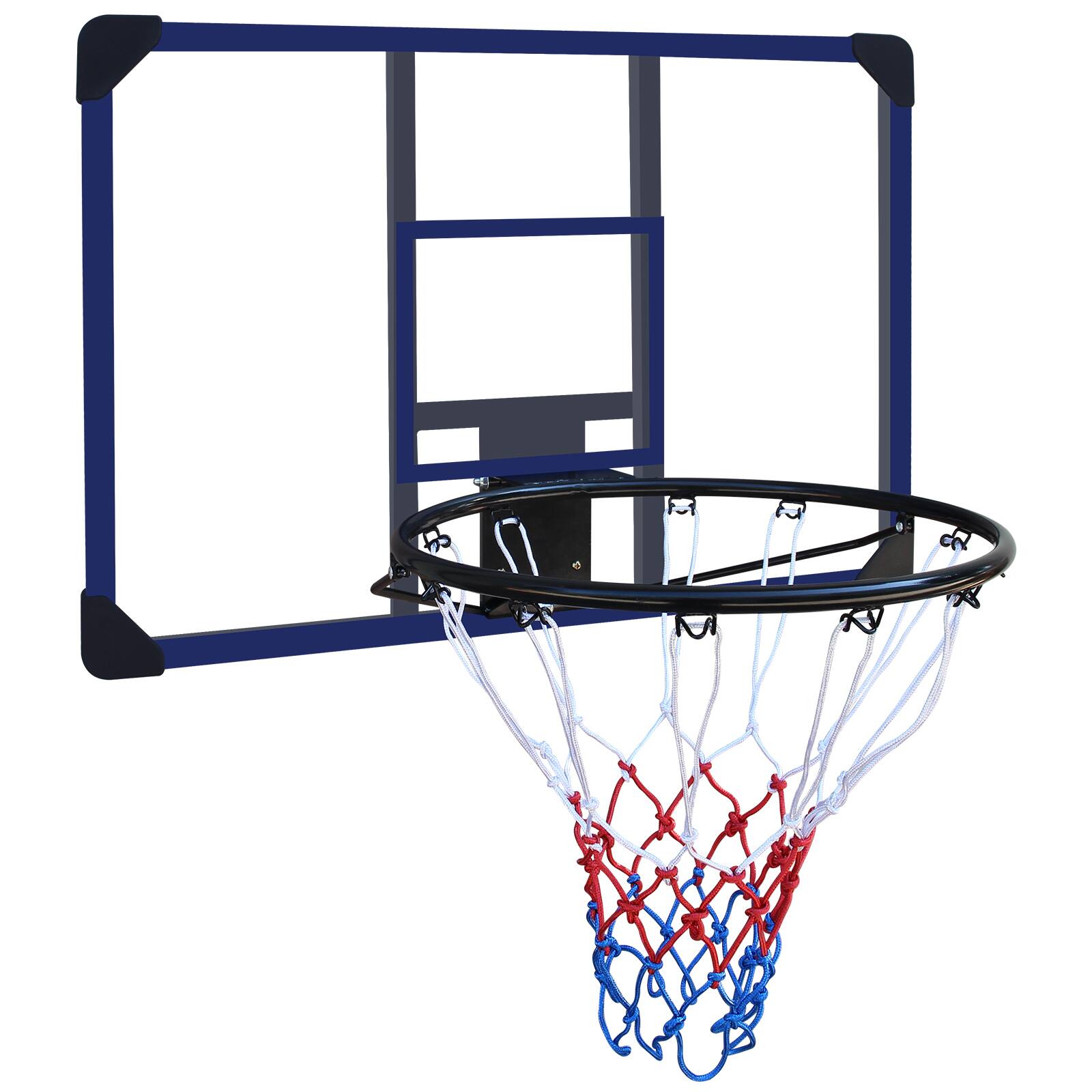 Front. Ecooso - Wall-Mount Basketball Hoop, 35" x 24" Shatterproof Backboard, Folding Rim, All-Weather Net - Black+Blue.