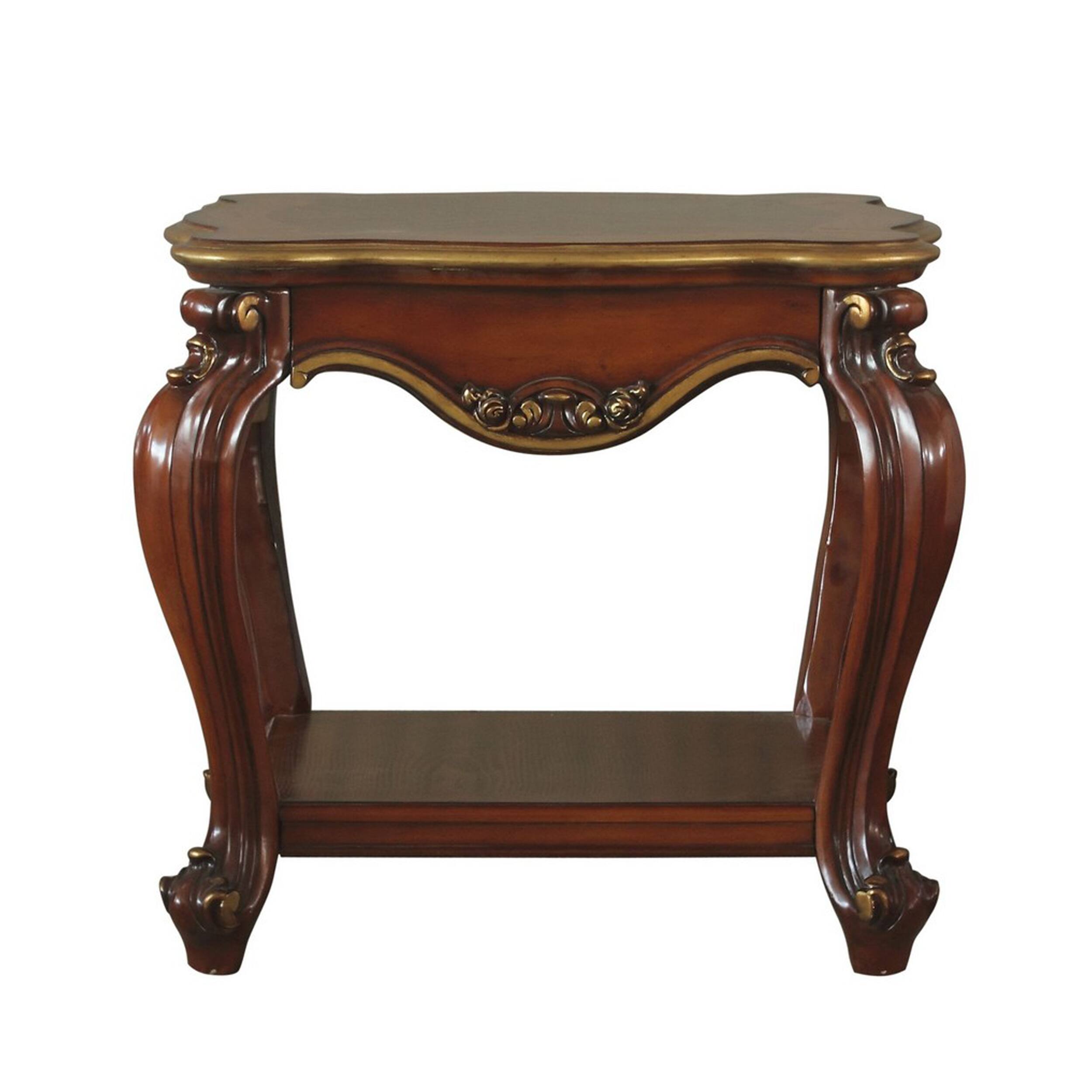 Alt View 1. Manhattan Lane - Wooden End Table with Open Bottom Shelf and Carved Details - Brown.
