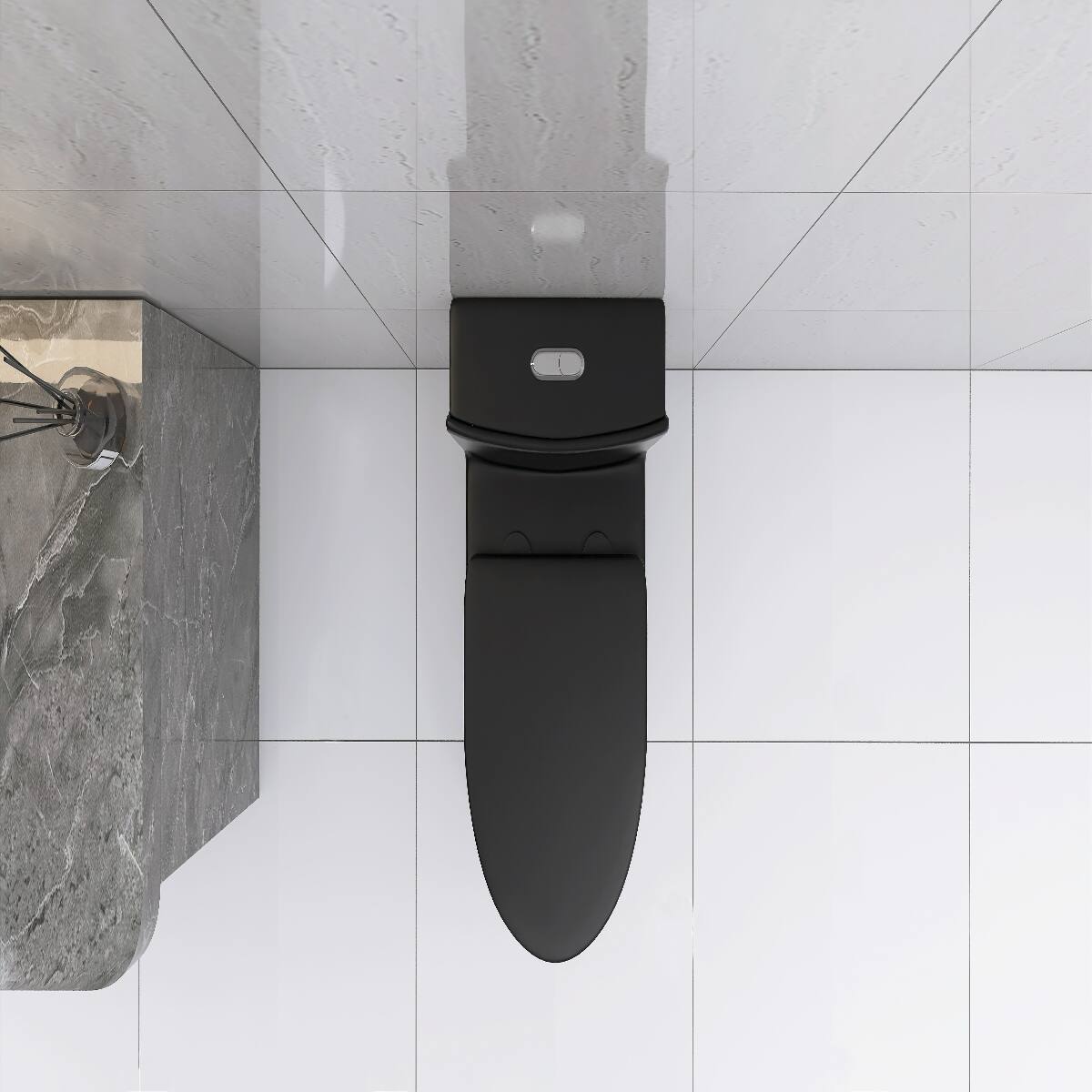 Left. Loheer - Loheer Matte Black Elongated Toilet One Piece Dual Flush Bathroom Fixture - Matte Black.