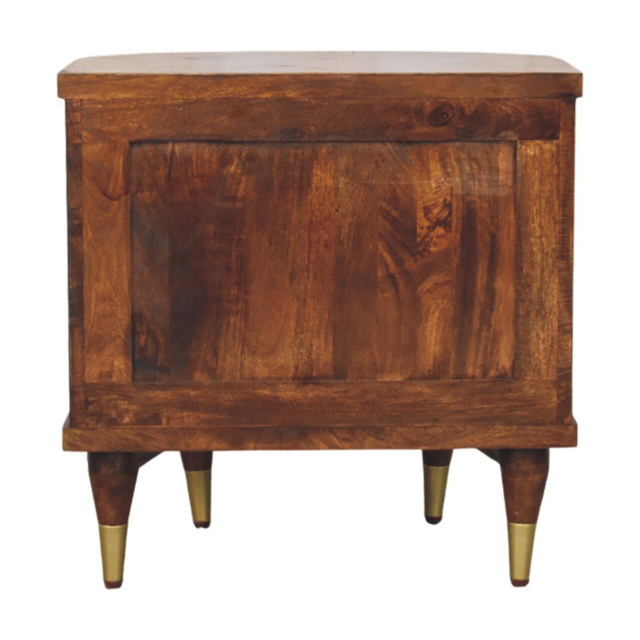 Alt View 5. Artisan Furniture - Artisan Furniture Solid Wood Ribbed Bedside with Brass Handles, 2 Drawers, Brown - Brown.