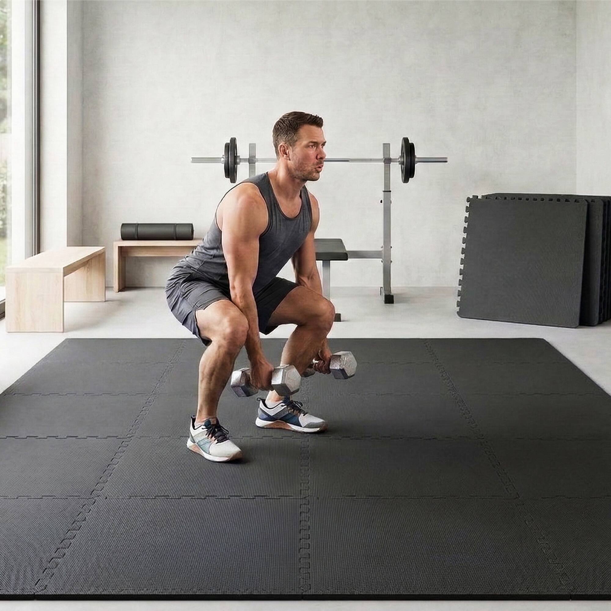 Alt View 3. BalanceFrom Fitness - BalanceFrom Fitness 144 Sq Ft Interlocking EVA Foam Exercise Mat Tiles, Black - Black.