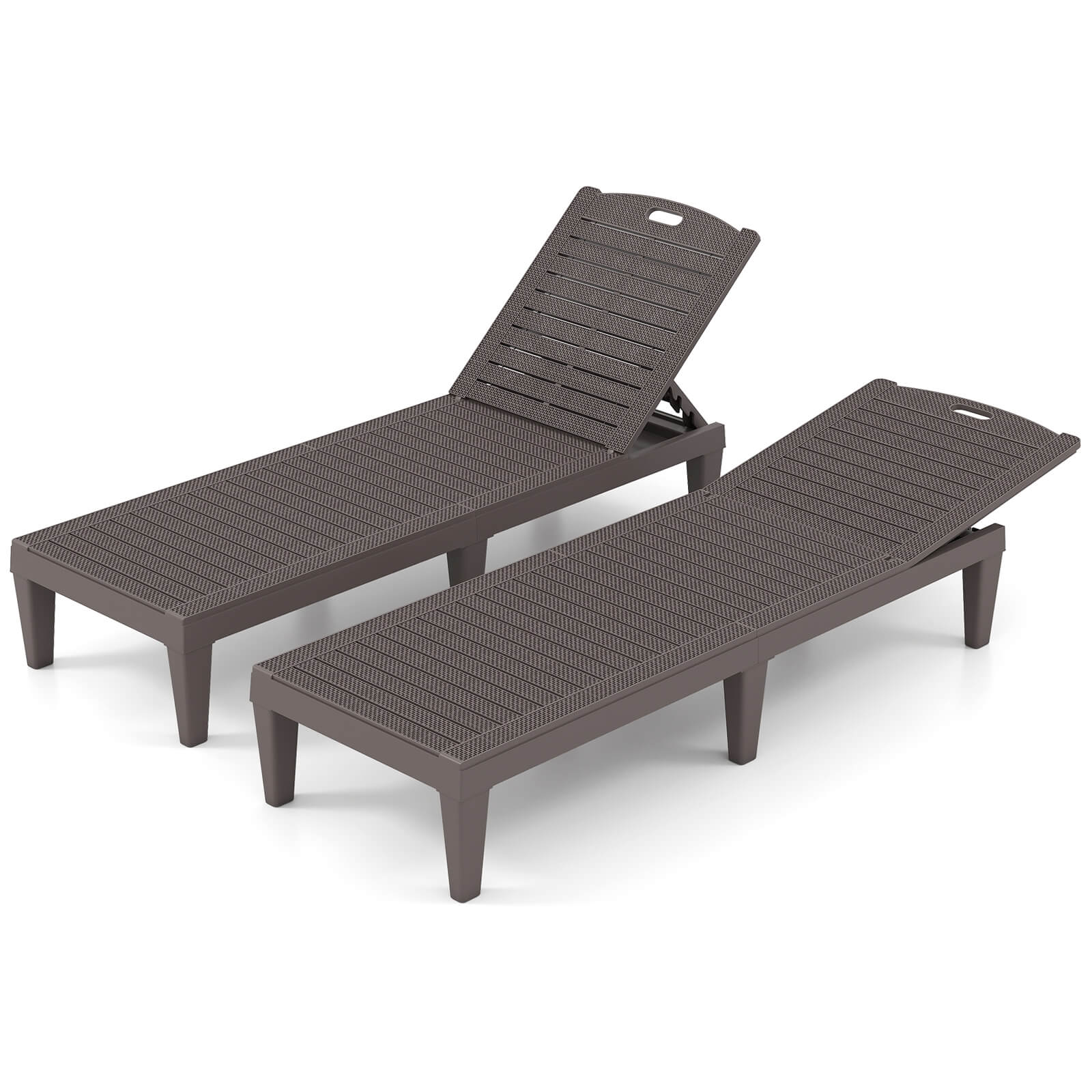 Costway - Chaise Lounge Chairs Set of 2 with 5-Position Adjustable Backrests Easy Assembly - Brown