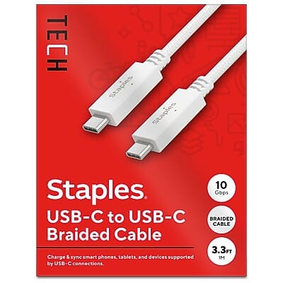 Staples TECH - USB-C to USB-C Charging Cable, 3.3 ft., White (ST62317) - White price history on PriceWatchPro