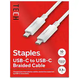 Staples TECH - USB-C to USB-C Charging Cable, 3.3 ft., White (ST62317) - White