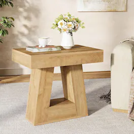 Tribesigns - End Table with Engineered Wood Construction, Wood Grain Finish and Trapezoidal Legs for Living Room - Light Brown