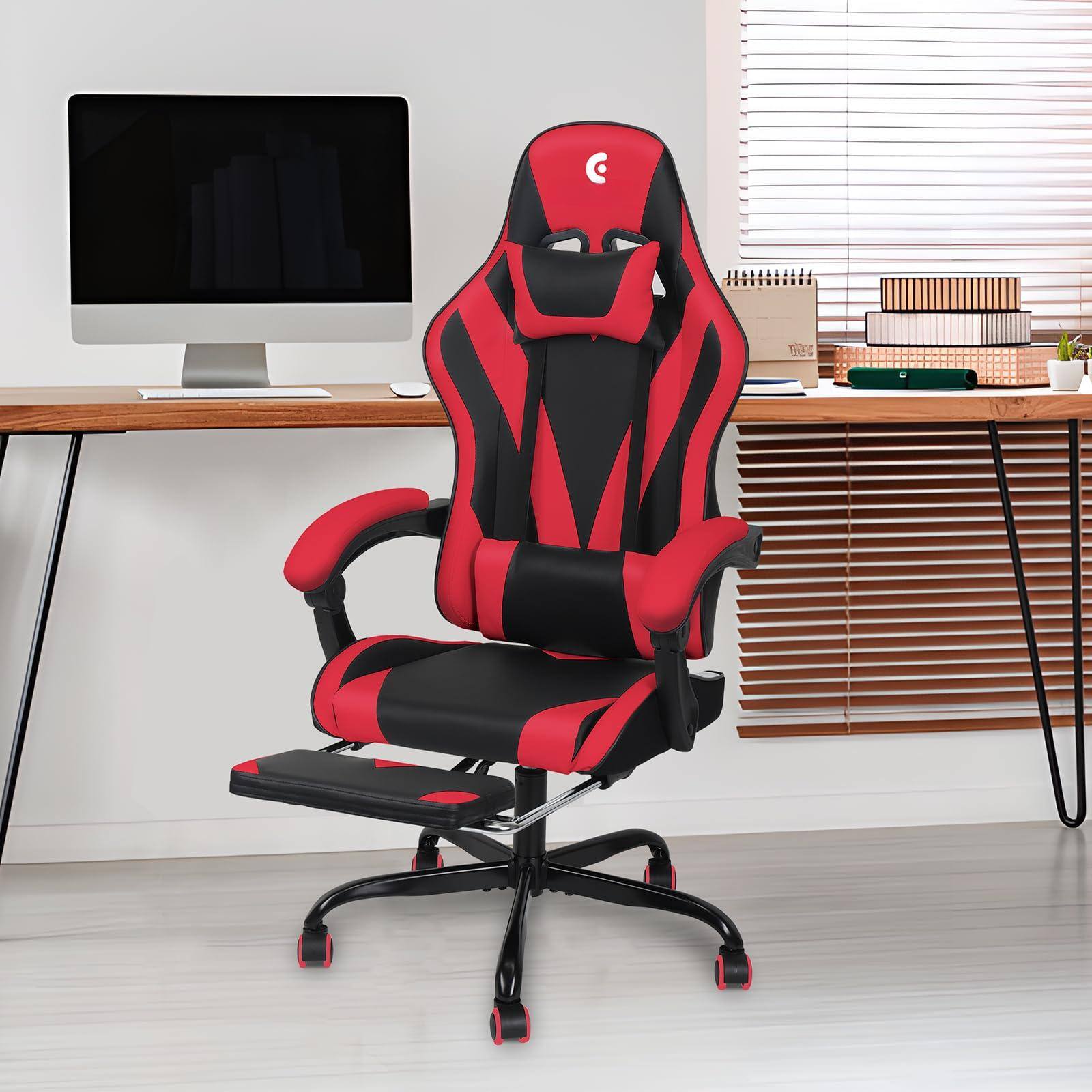 Alt View 1. Hirose Alice - Gaming Chair with Linkage Armrest & Footrest, High Back Video Gaming Chair - Red / Black.
