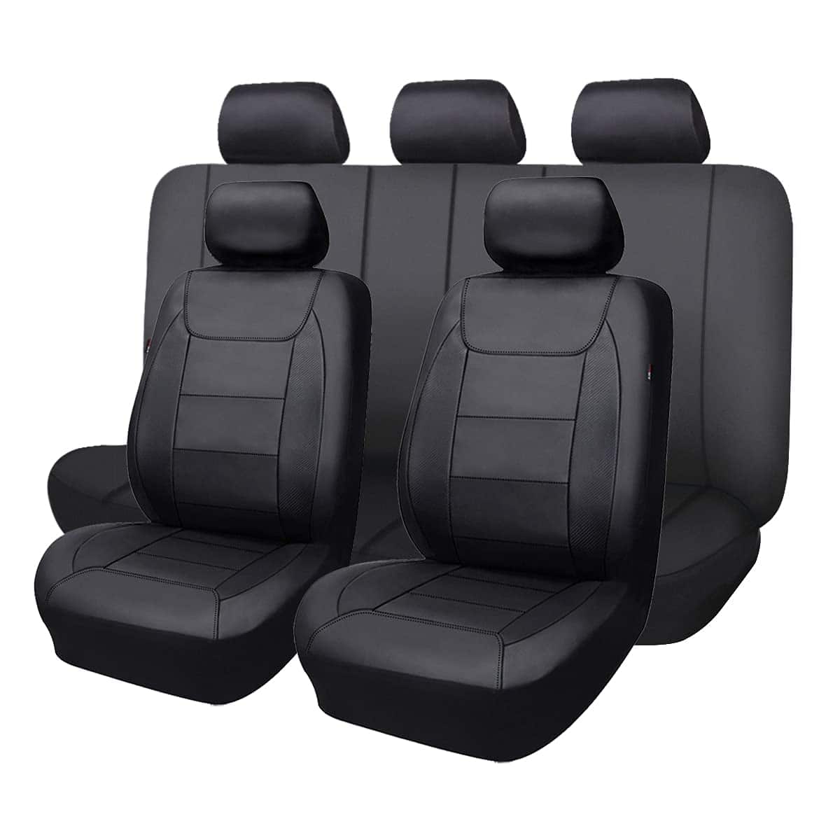 Empire DigiLabs - Car Seat Covers Protects Water Proof Faux Leather Carbon Fiber Front And Rear Bench - Black and Grey
