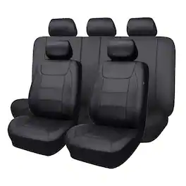 Empire DigiLabs - Car Seat Covers Protects Water Proof Faux Leather Carbon Fiber Front And Rear Bench - Black and Grey