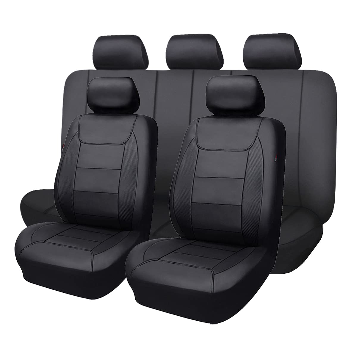 Front. Empire DigiLabs - Car Seat Covers Protects Water Proof Faux Leather Carbon Fiber Front And Rear Bench - Black and Grey.