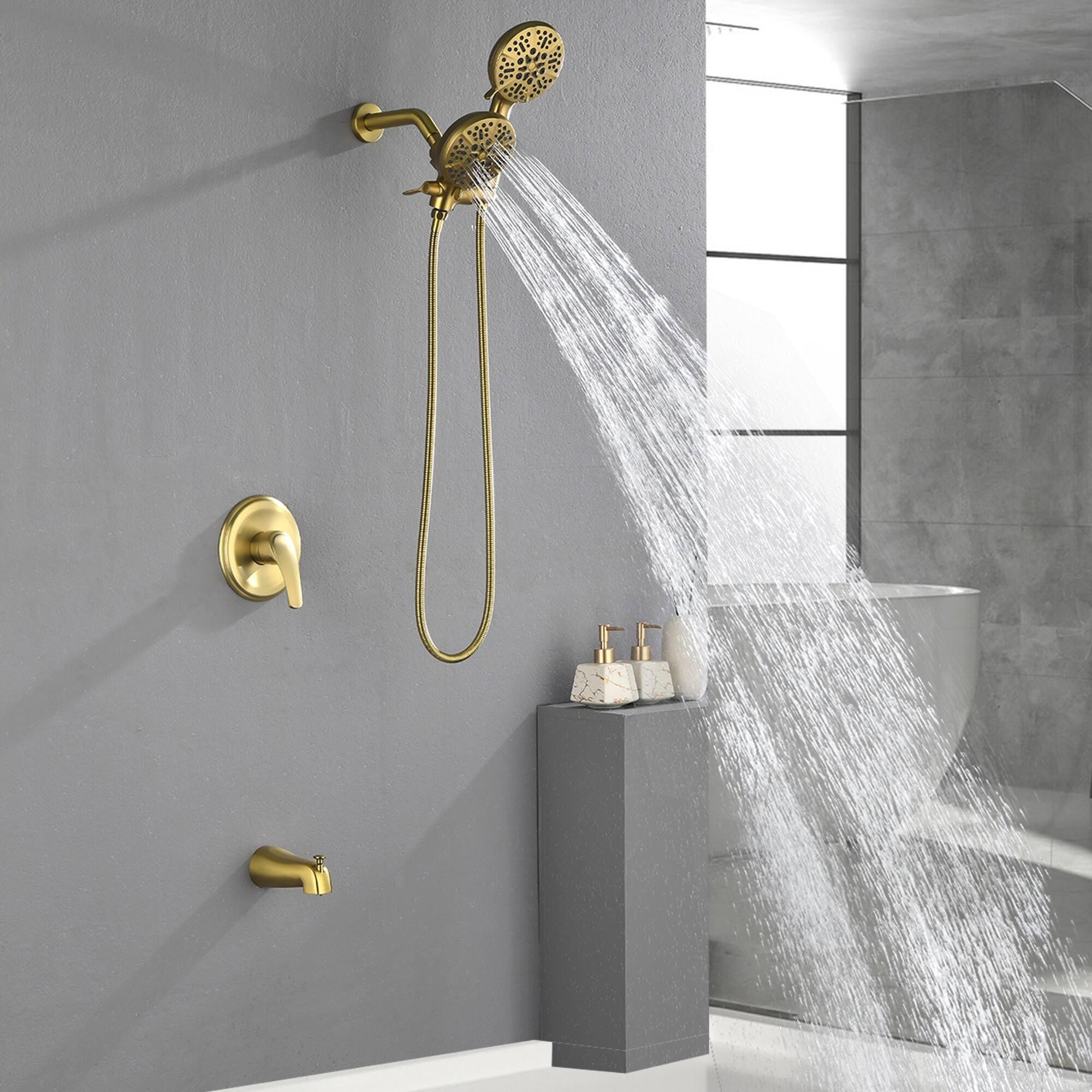 Alt View 3. Boyel Living - Brushed Gold Dual Shower Head System Brass SUS304 1-Function Valve 7-Function Sprayers cUPC - Brushed Gold.