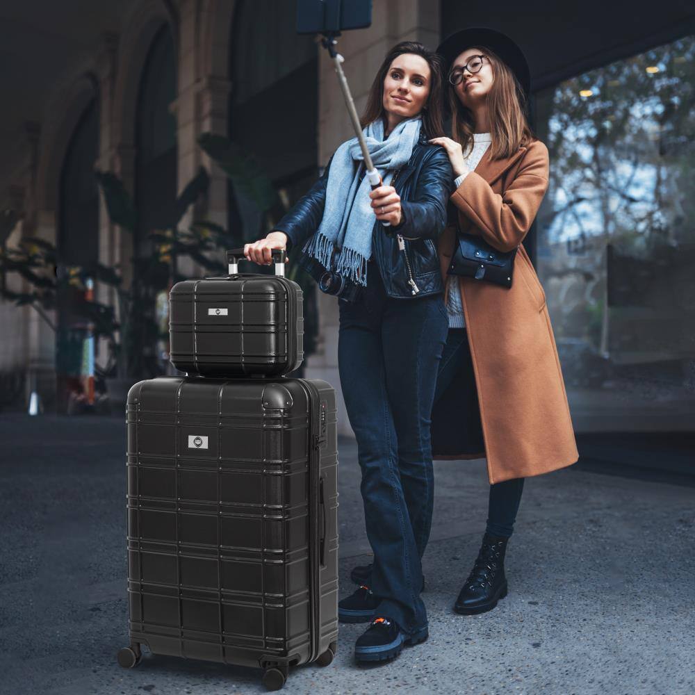 Angle. BreeBe - ABS+PC Hardshell 4 Piece Luggage Set Lightweight Durable Hardside Suitcase with Spinner Wheels TSA Lock - Black.