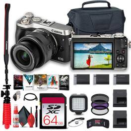 Canon - EOS M6 Mirrorless Camera with 15-45mm Lens Pro Bundle - Silver