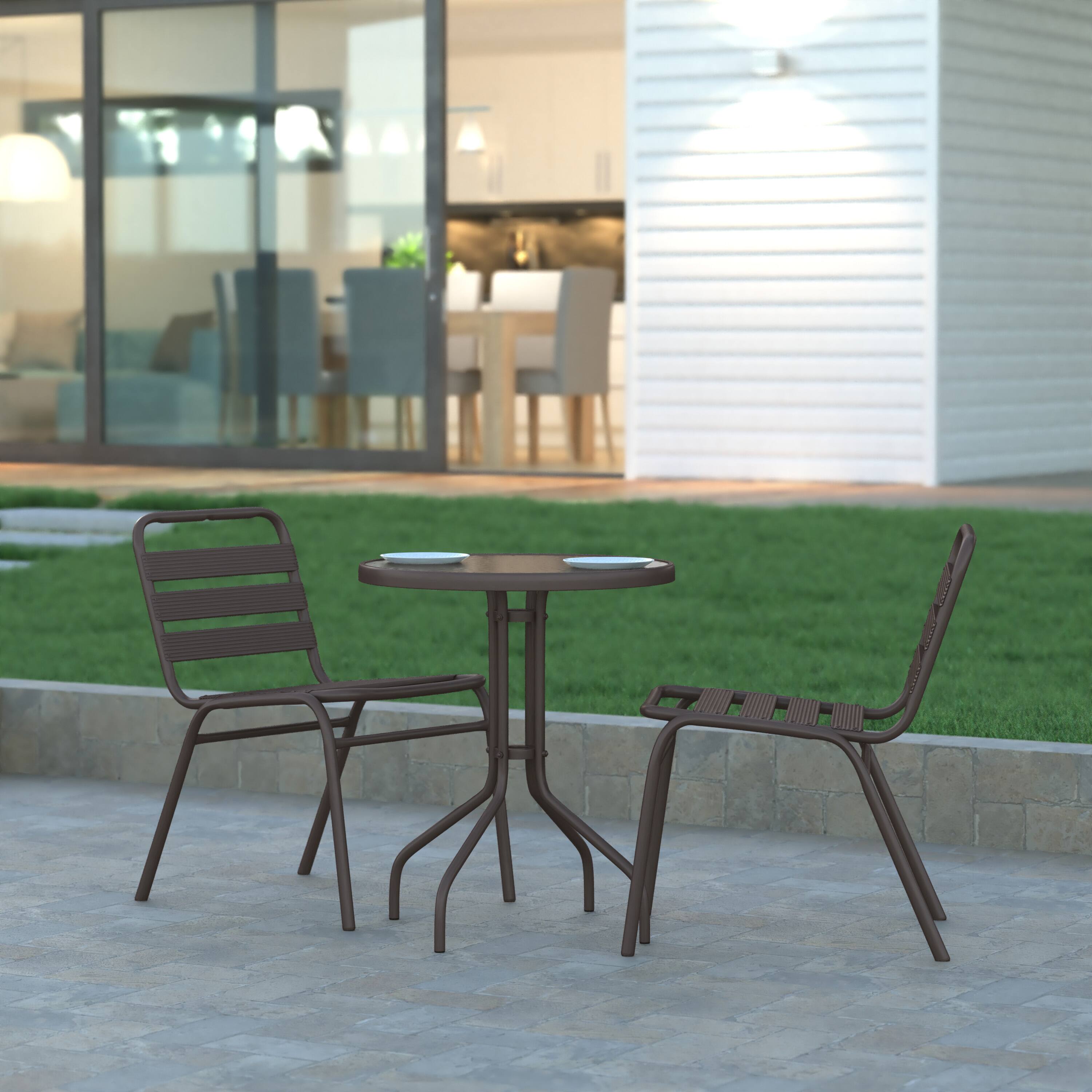 Alt View 1. Emma + Oliver - 23.75" Round Tempered Glass Metal Table with Smooth Ripple Design Top - Clear Top/Bronze Frame.